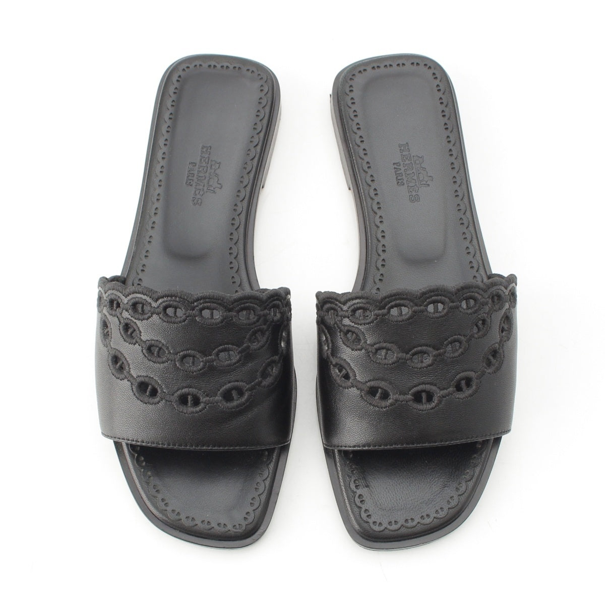 HERMES leather Gaël Chaine d'Ancre Flat Sandals black 35 1/2