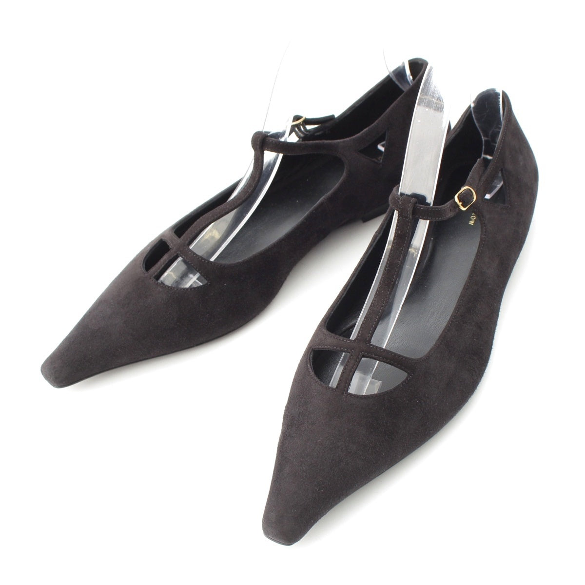 THE ROW cyd Suede Kitten Cutout Strap Gold Metal pumps Flat shoes black 38 1/2
