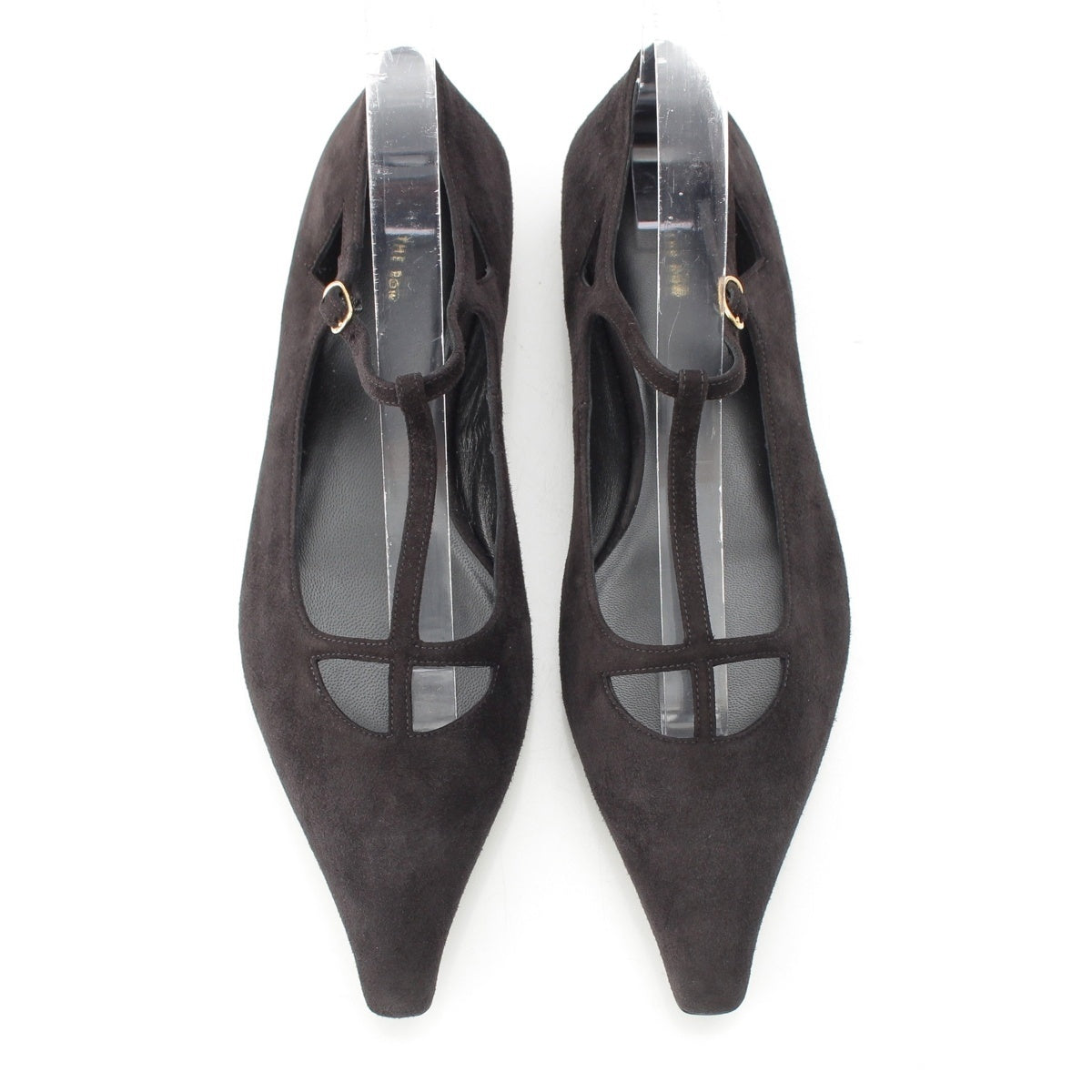 THE ROW cyd Suede Kitten Cutout Strap Gold Metal pumps Flat shoes black 38 1/2