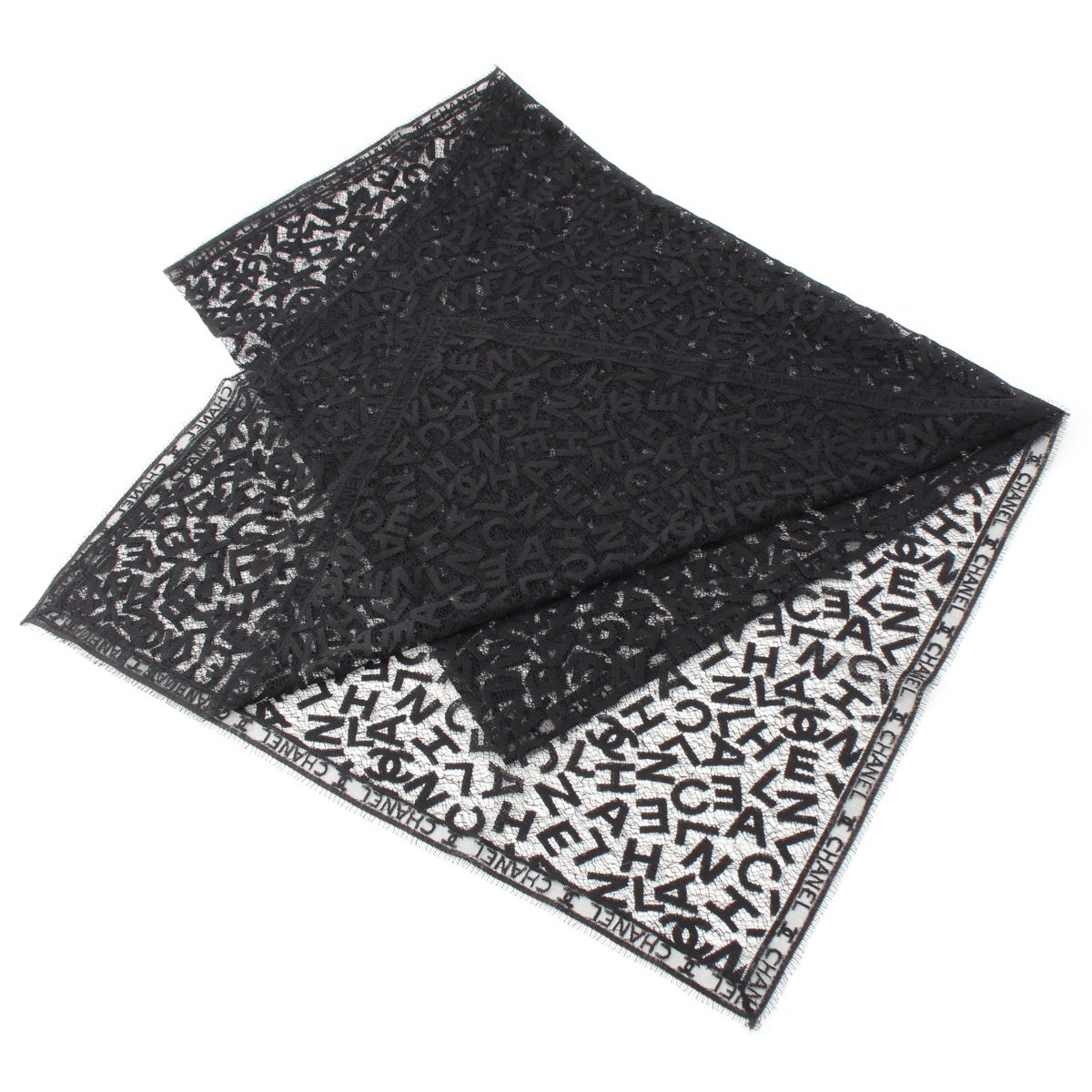 CHANEL cotton All-over logo lace Stall black