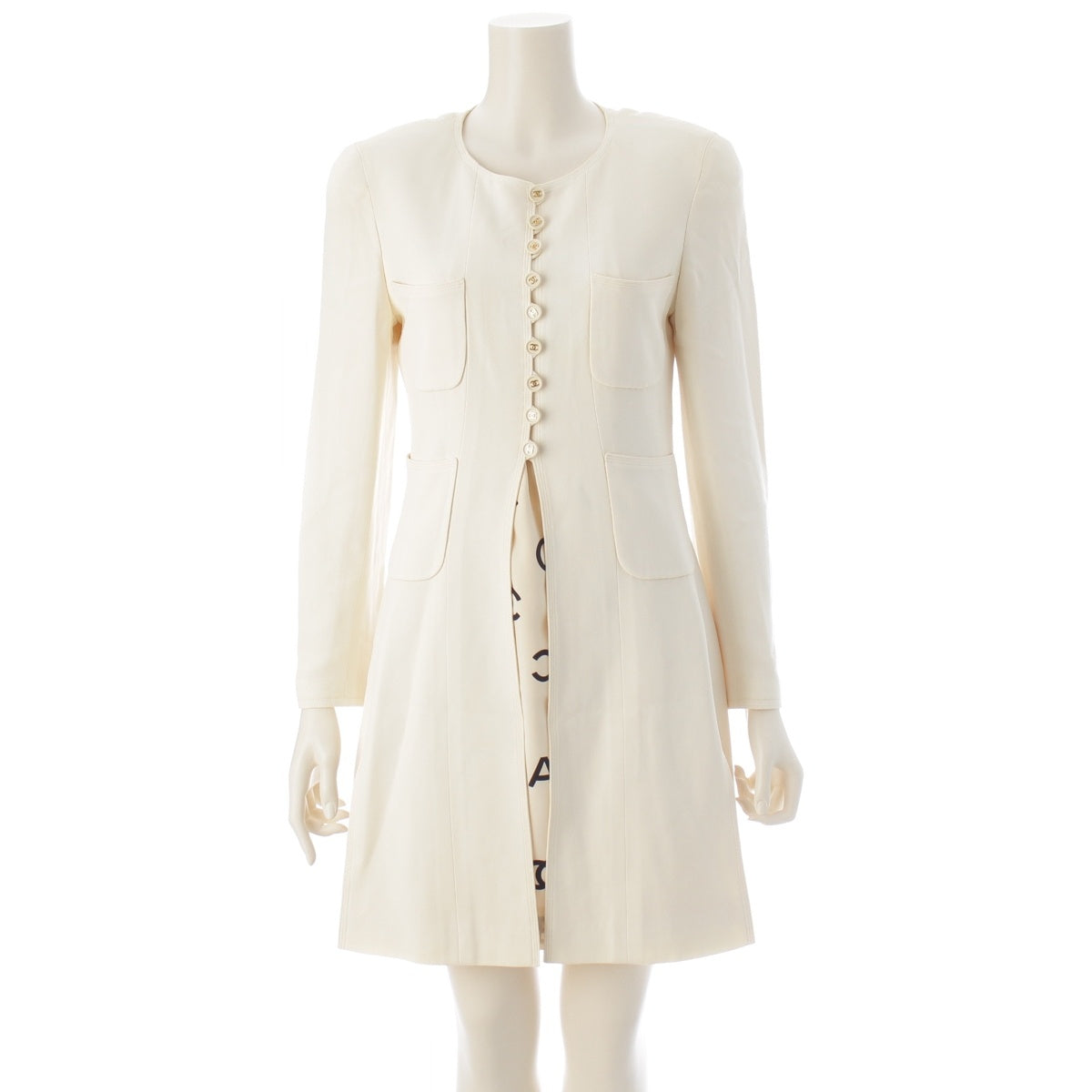 CHANEL Total logo Rayon Silk Long coat, jacket, camisole one piece setup Tops outer P07760 White black 38