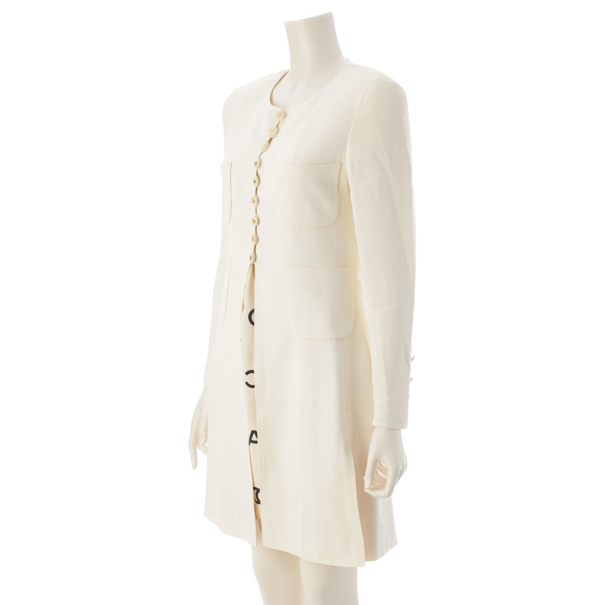CHANEL Total logo Rayon Silk Long coat, jacket, camisole one piece setup Tops outer P07760 White black 38