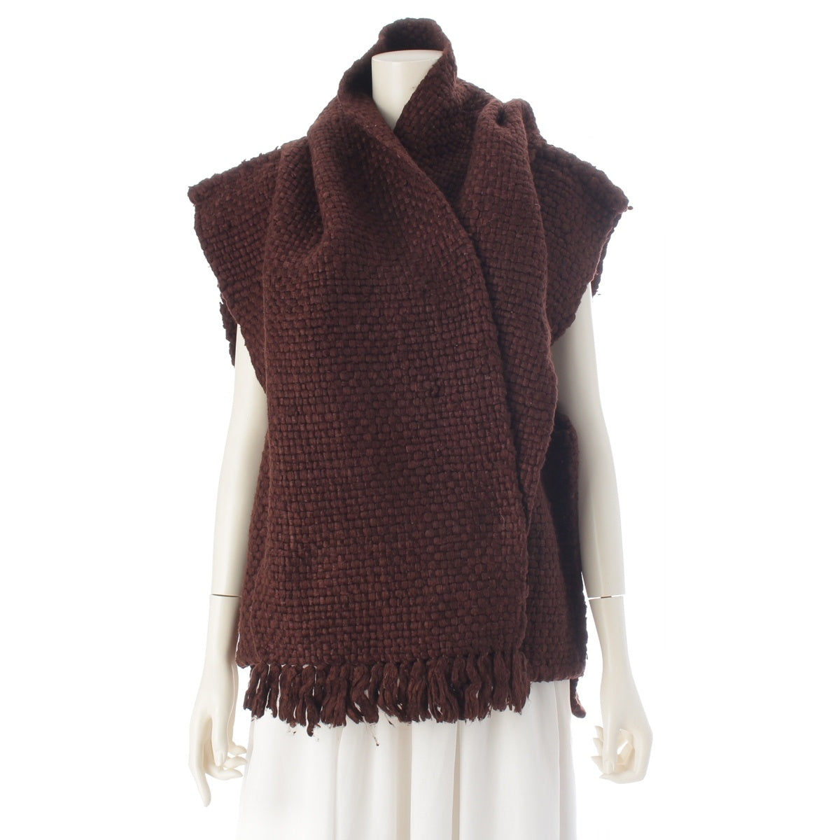 ISSEY MIYAKE silk Brush tag, raw silk, woven, hanten (short coat) Best Muffler 2-piece set Brown