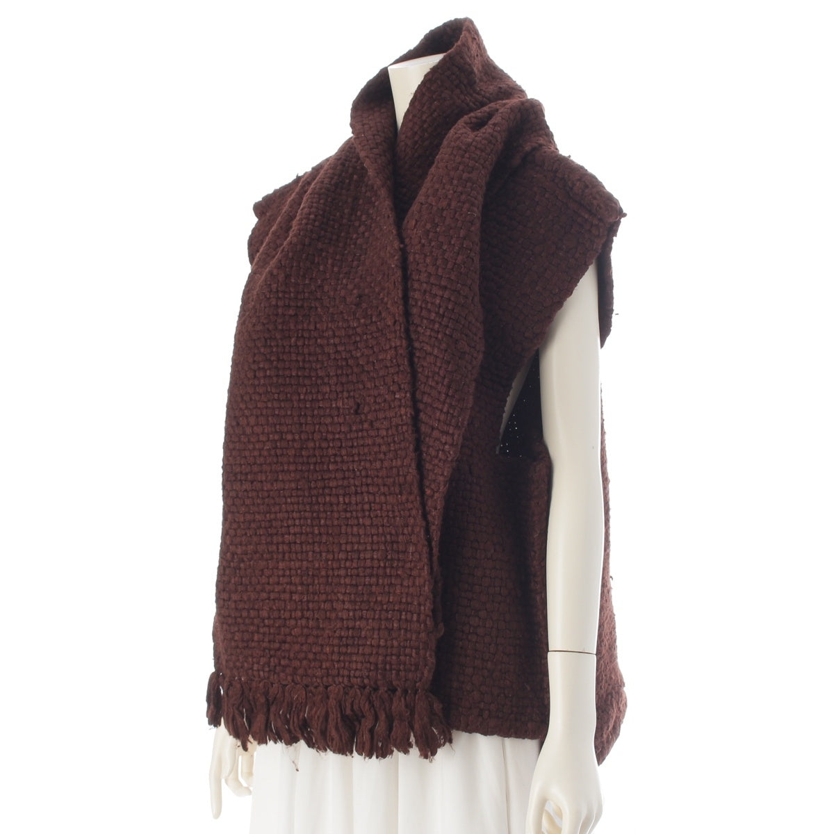 ISSEY MIYAKE silk Brush tag, raw silk, woven, hanten (short coat) Best Muffler 2-piece set Brown