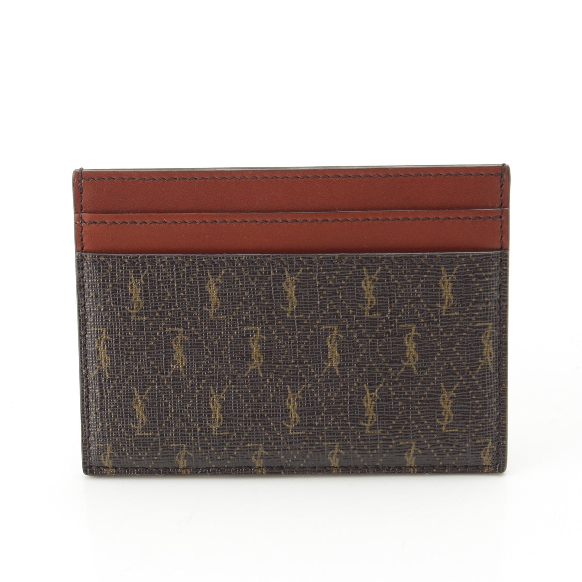 SAINT LAURENT Logo Monogram leather Card Case Wallet 647148 Brown