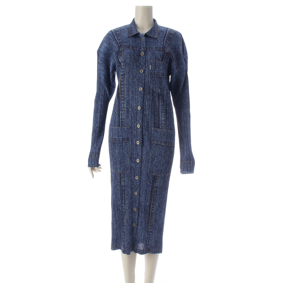 PLEATS PLEASE Issey Miyake Denim Transfer Long Jacket one piece Long sleeve PP92-JH053 blue 3