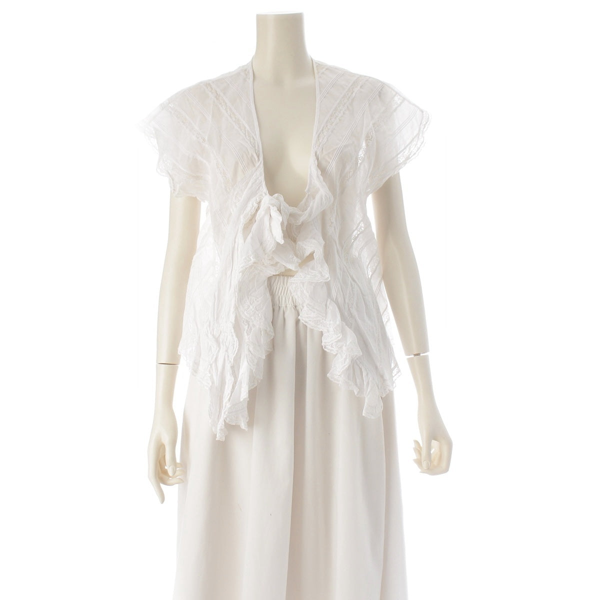 PINK HOUSE Lace sleeveless blouse Bias pintuck top white