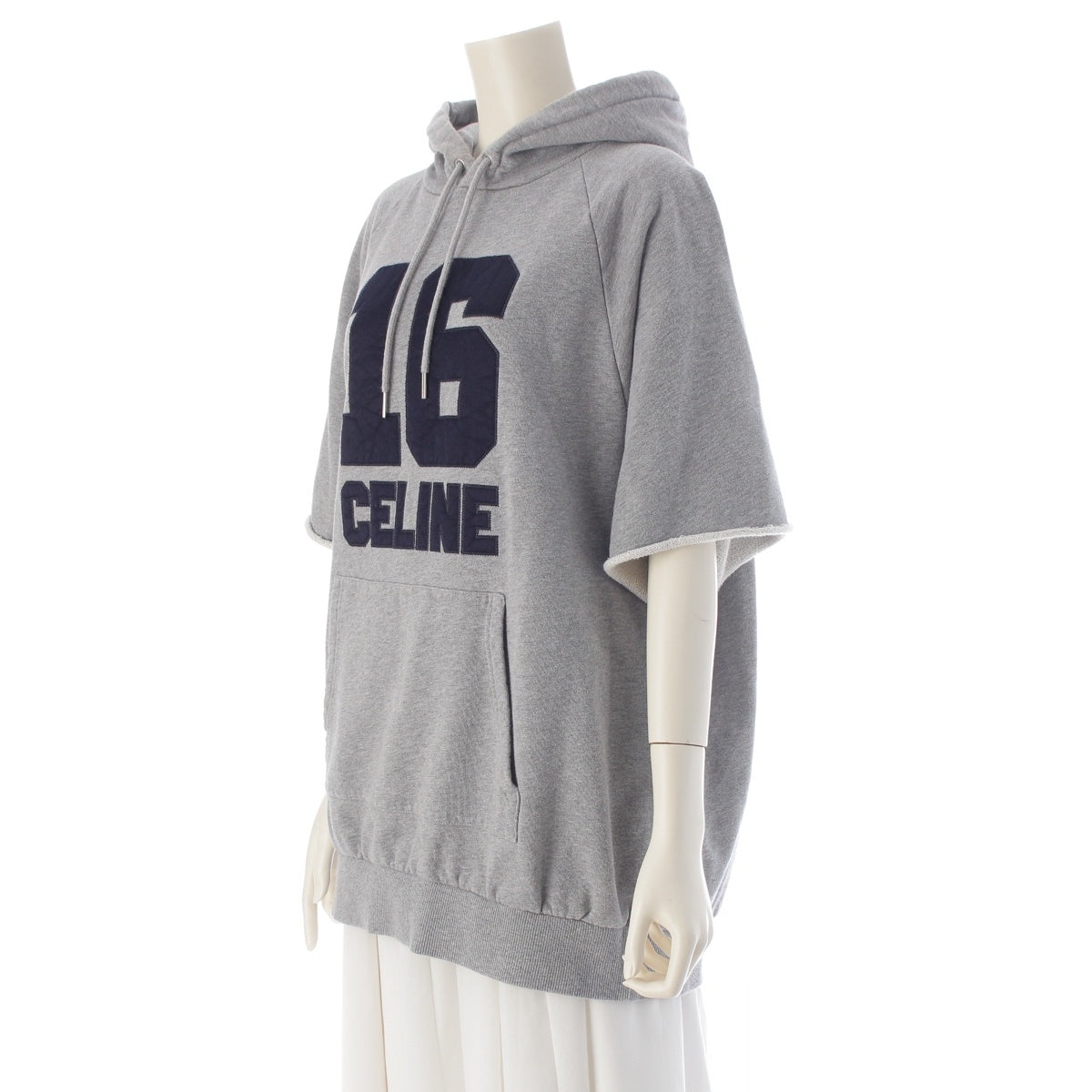 CELINE 16-Patch Oversized Hoodie Parker Logo short sleeve 2X83D670Q gray XS
