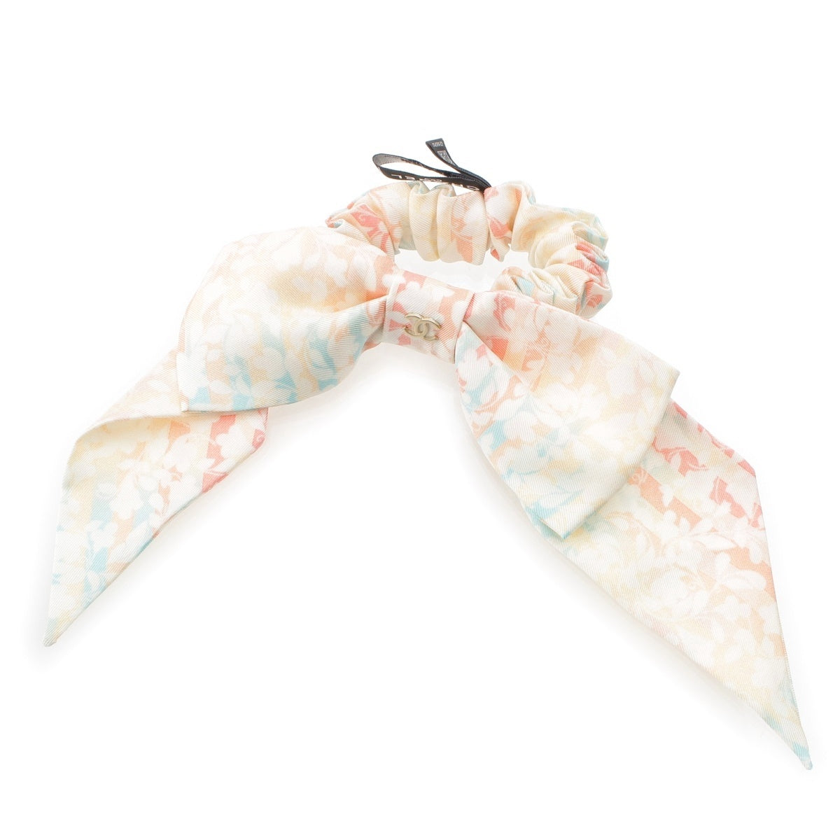 CHANEL silk Ribbon tie hair accessory COCO Mark Logo Floral Pattern White system