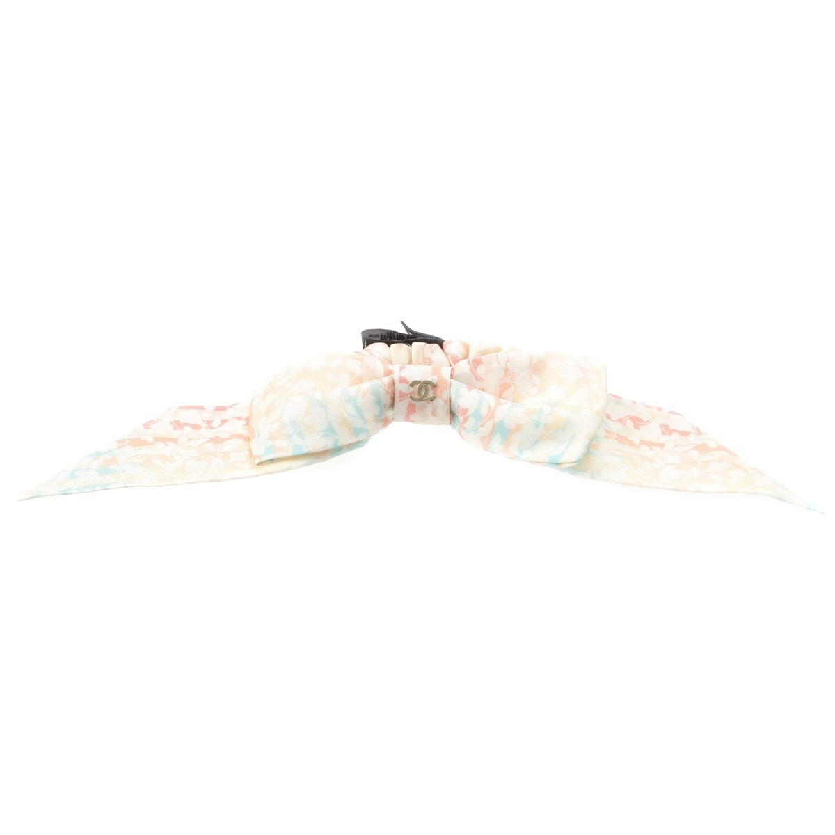 CHANEL silk Ribbon tie hair accessory COCO Mark Logo Floral Pattern White system