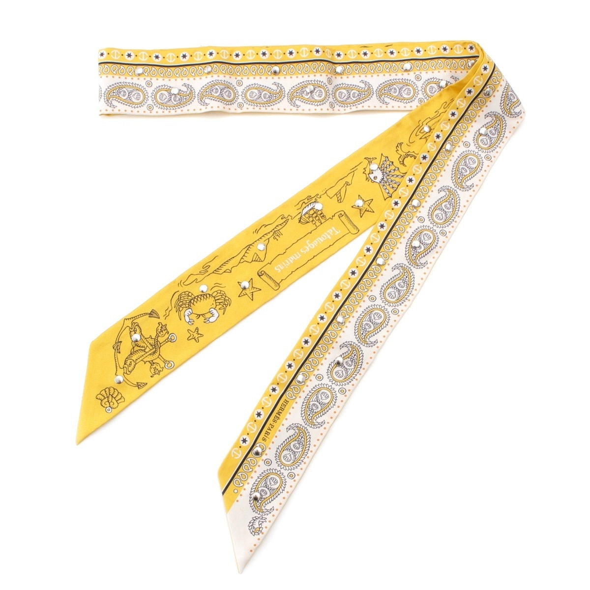 HERMES Twilly Ruban Krute Sailor Tattoo Bandana silk scarf yellow