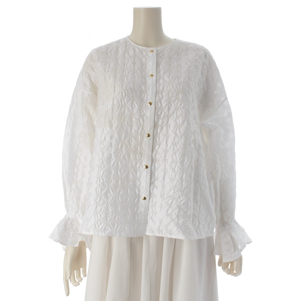 Drawer Puffy Jacquard blouse tops 6521-2-000054 white 36