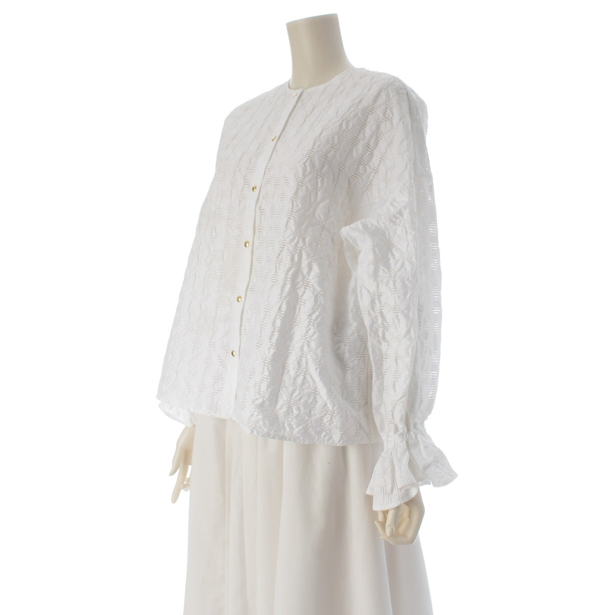 Drawer Puffy Jacquard blouse tops 6521-2-000054 white 36