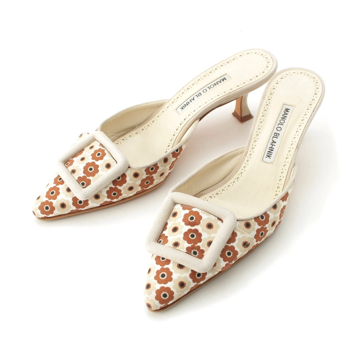 MANOLO BLAHNIK Maysale Flower flower pattern Mule shoes Beige Ivory 37