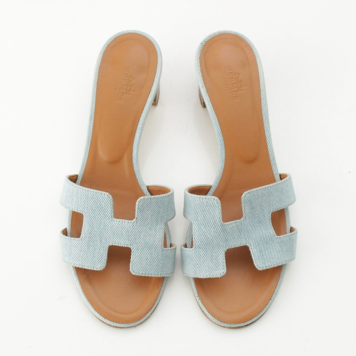 HERMES Oasis denim Heel Sandals Mule Shoes Indigo 37