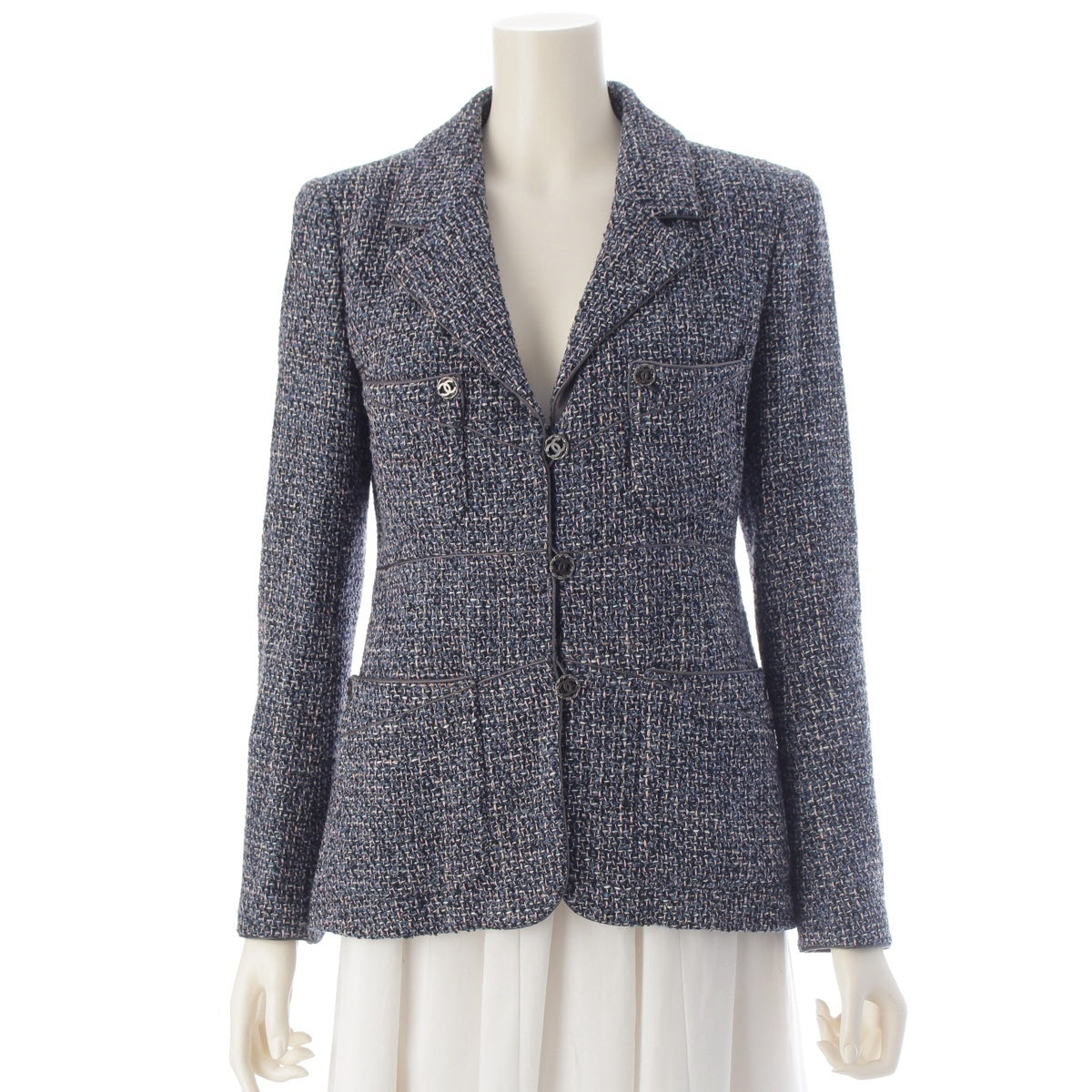 CHANEL COCO Mark Tweed Jacket P21534 Blue x pink 38