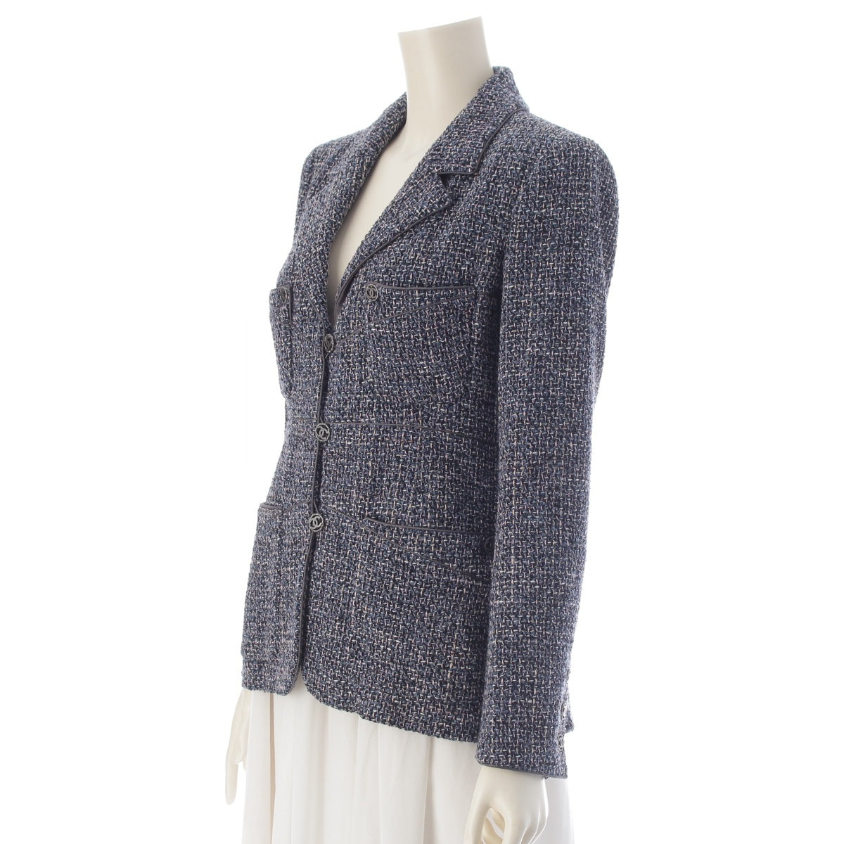 CHANEL COCO Mark Tweed Jacket P21534 Blue x pink 38