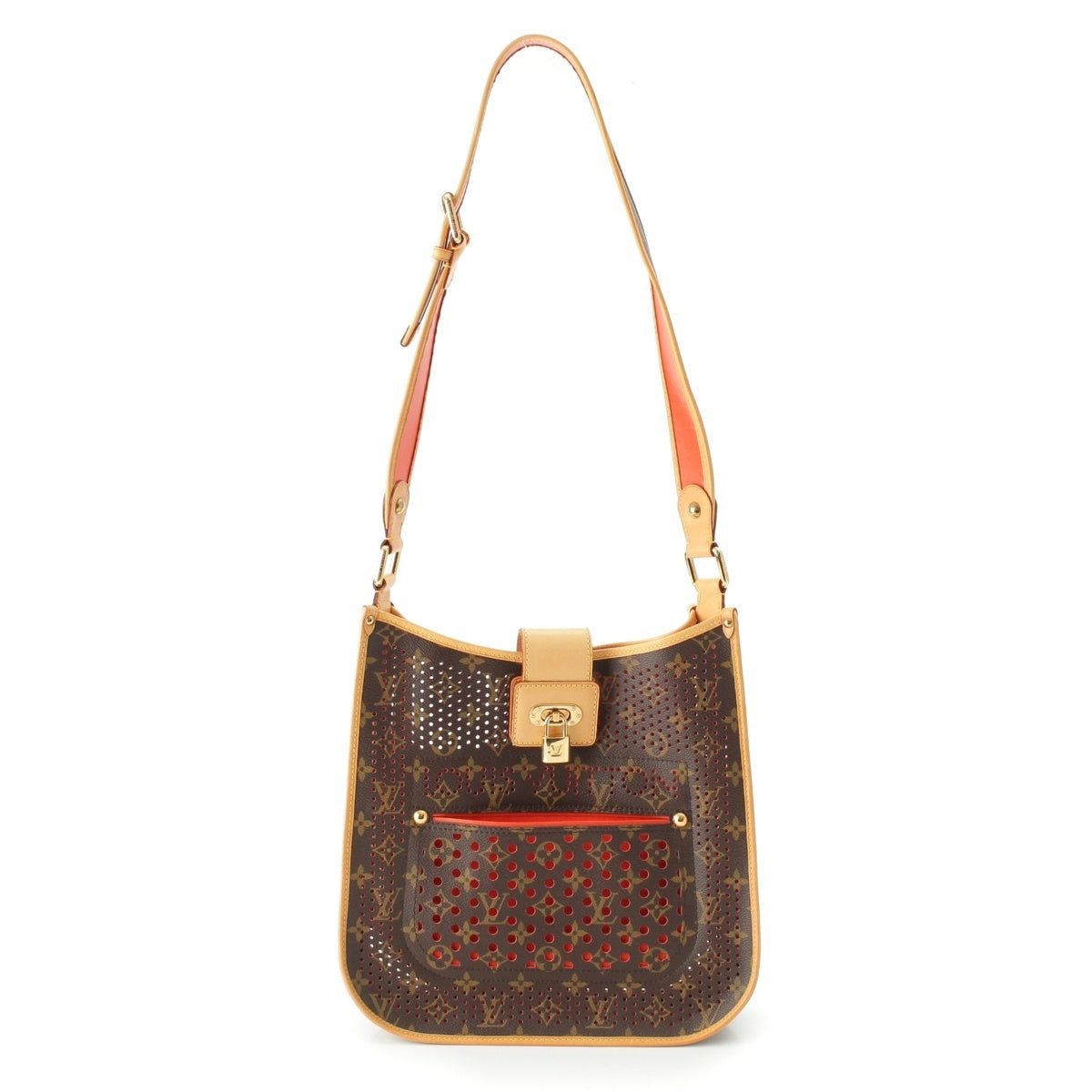 LOUIS VUITTON Monogram Perfo Cowhide Logo Musette Orange Shoulder Bag M95174 Brown