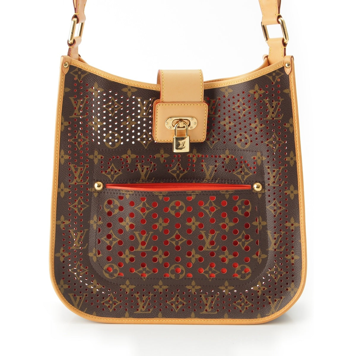 LOUIS VUITTON Monogram Perfo Cowhide Logo Musette Orange Shoulder Bag M95174 Brown