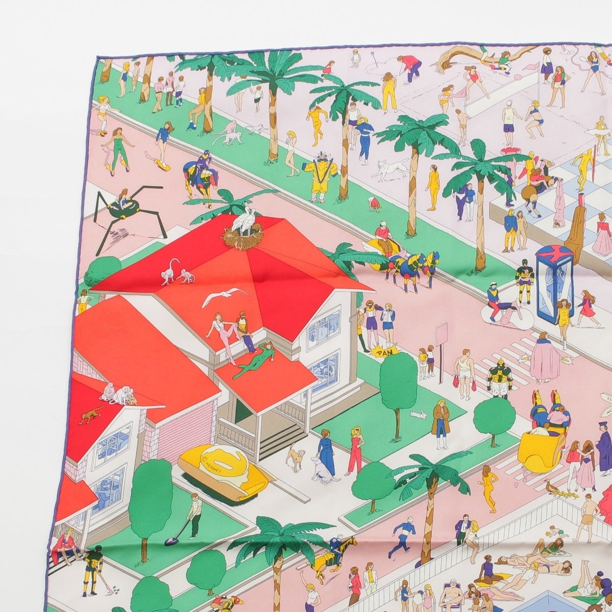 HERMES Calle 90 silk Hermes on The Beach scarf multicolor