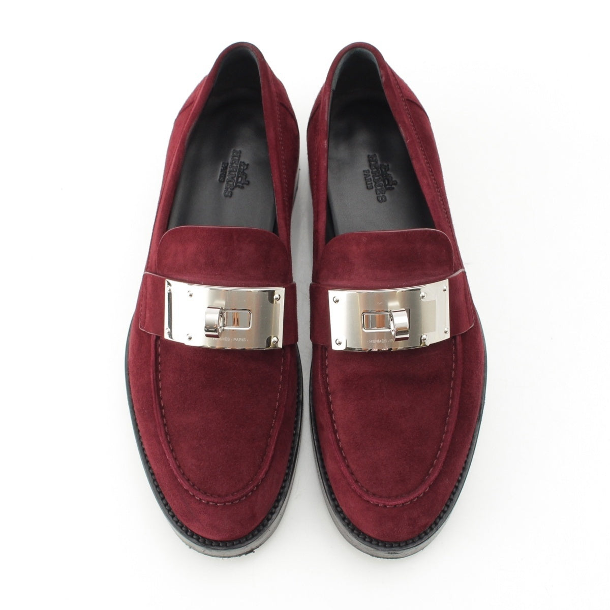 HERMES hot Suede Kelly Metal loafers Bordeaux 37 1/2