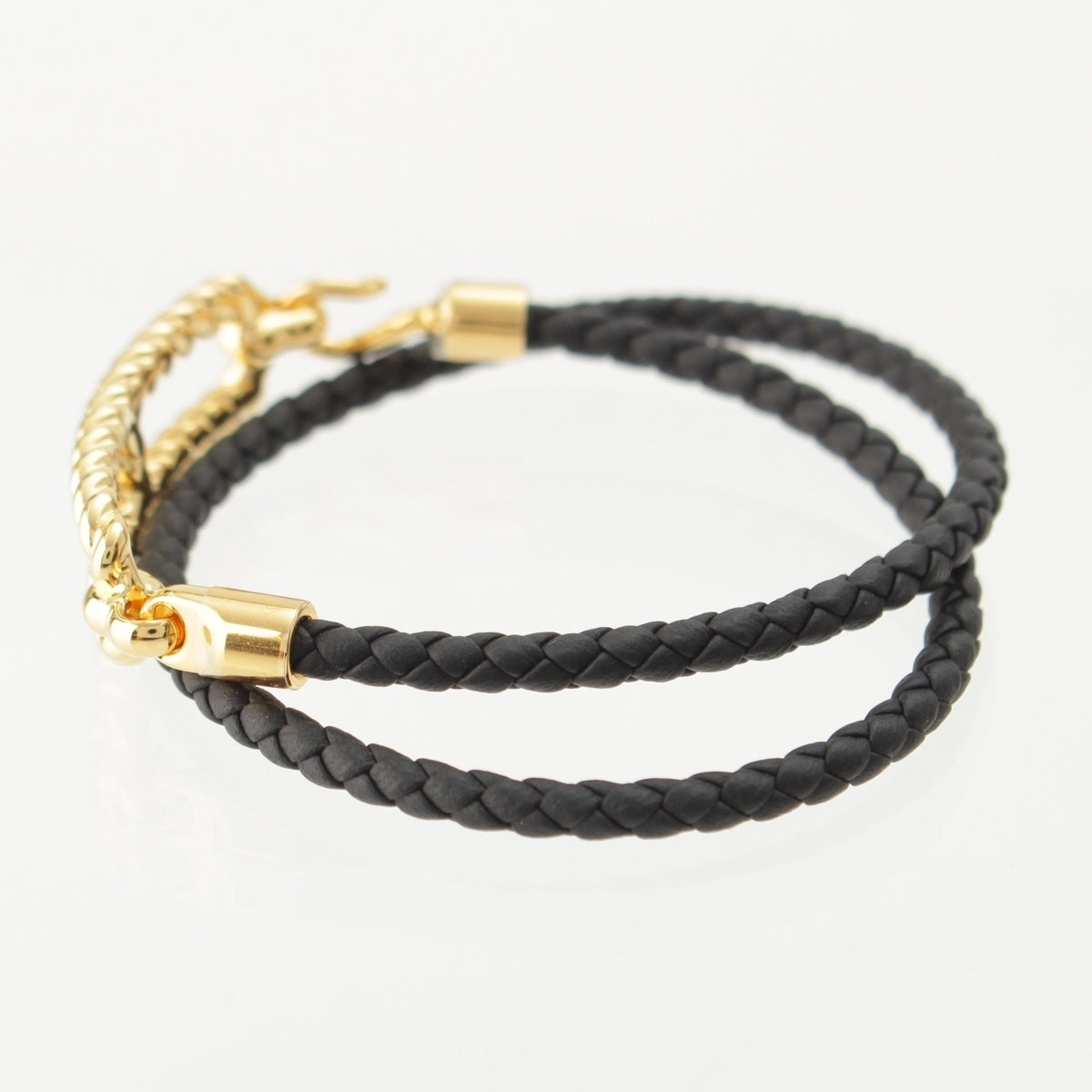 HERMES Luli Godronne Double Tour leather bracelet Gold black