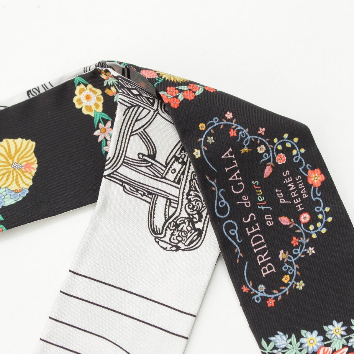 HERMES Twilly BRIDES DE GALA EN FLEURS (Brides de Gala en Fleurs & Eyeliner) silk scarf black