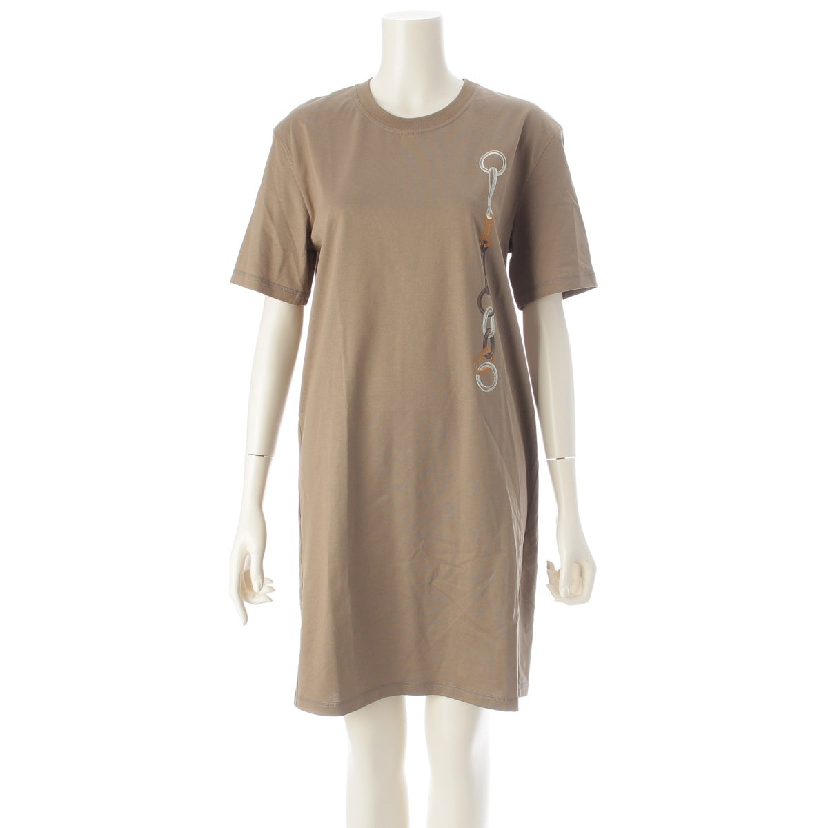 HERMES cotton Short-sleeved print one piece dress 4H4517DA Brown 34