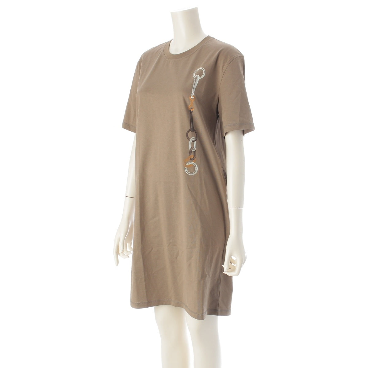 HERMES cotton Short-sleeved print one piece dress 4H4517DA Brown 34