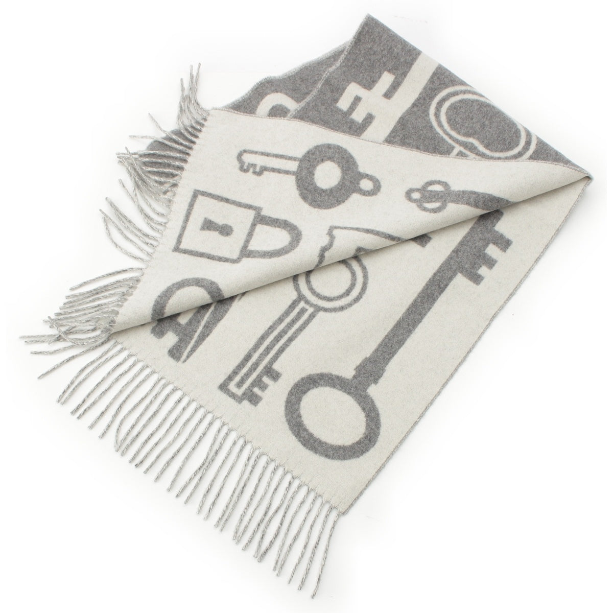 HERMES cashmere Kazak Key Collection Scarf gray