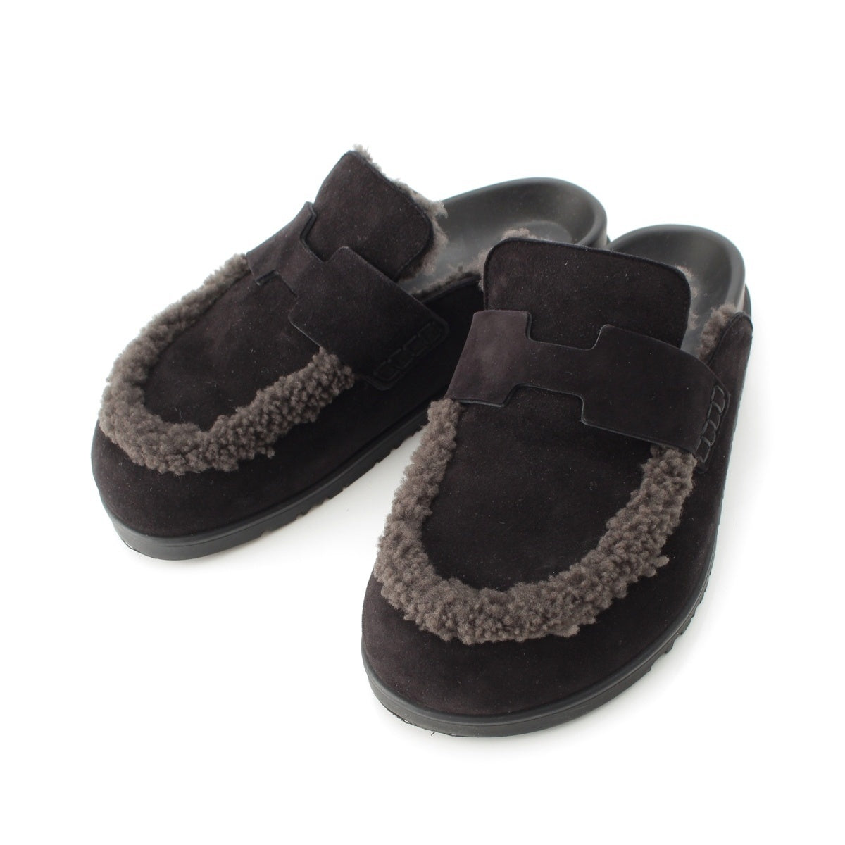 HERMES Go Veau Verois Mouton Sandals black 39