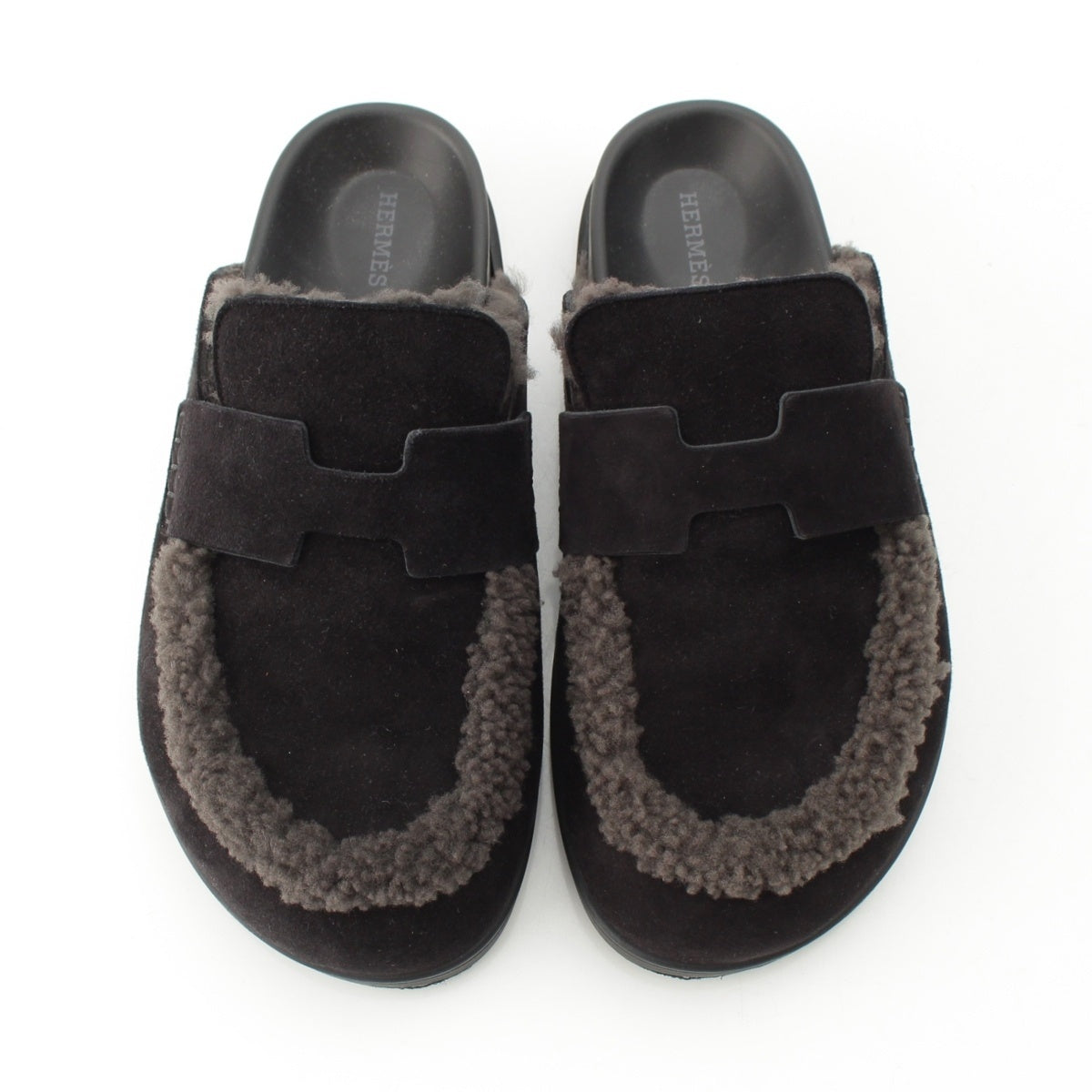 HERMES Go Veau Verois Mouton Sandals black 39