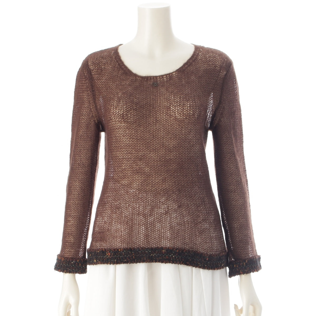 CHANEL mohair COCO Mark long sleeves sweater Knit Top P11482 Brown 36