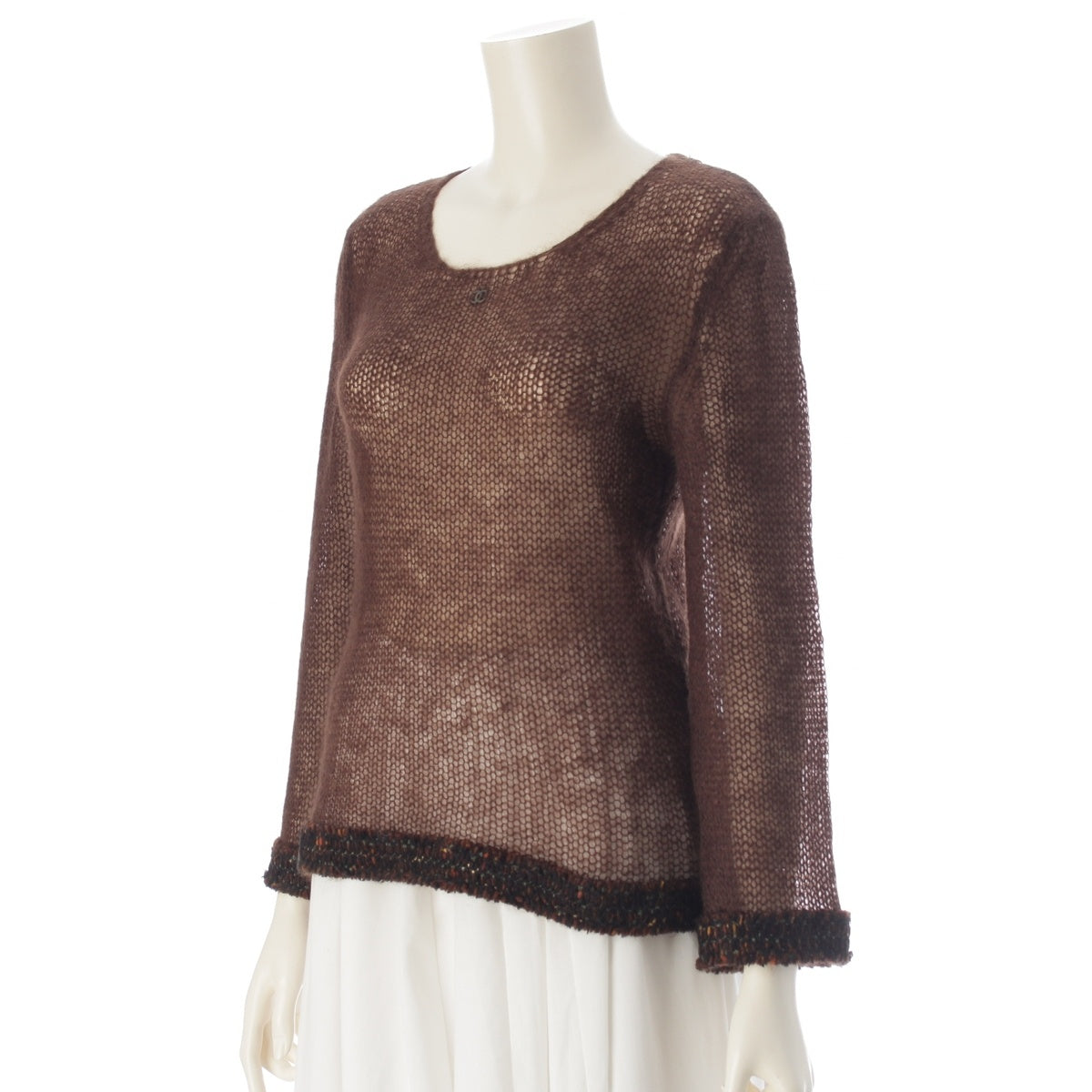 CHANEL mohair COCO Mark long sleeves sweater Knit Top P11482 Brown 36