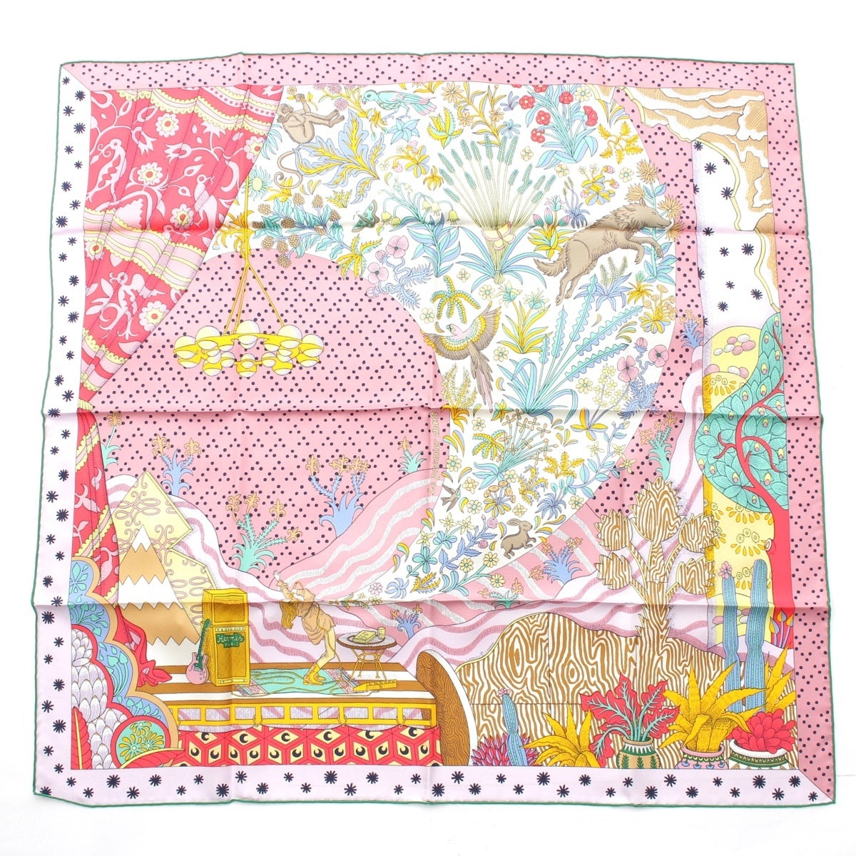 HERMES Calle 90 silk Le Premier Chant (The Beginning Song) scarf pink