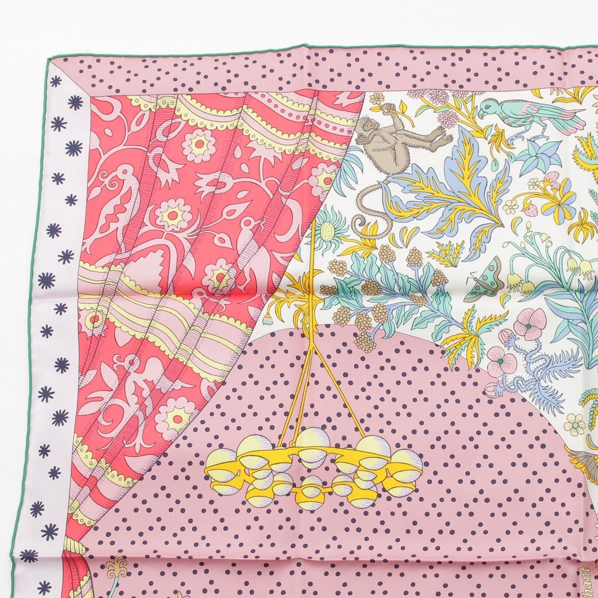 HERMES Calle 90 silk Le Premier Chant (The Beginning Song) scarf pink
