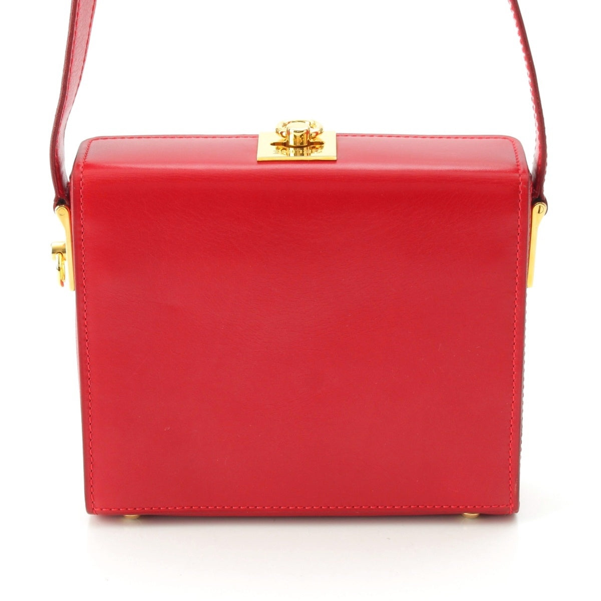 CELINE leather Shoulder Bag Shoulder Red Gold Metal