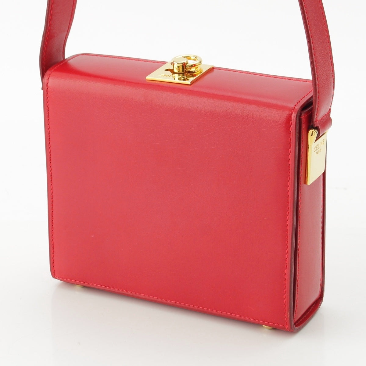 CELINE leather Shoulder Bag Shoulder Red Gold Metal