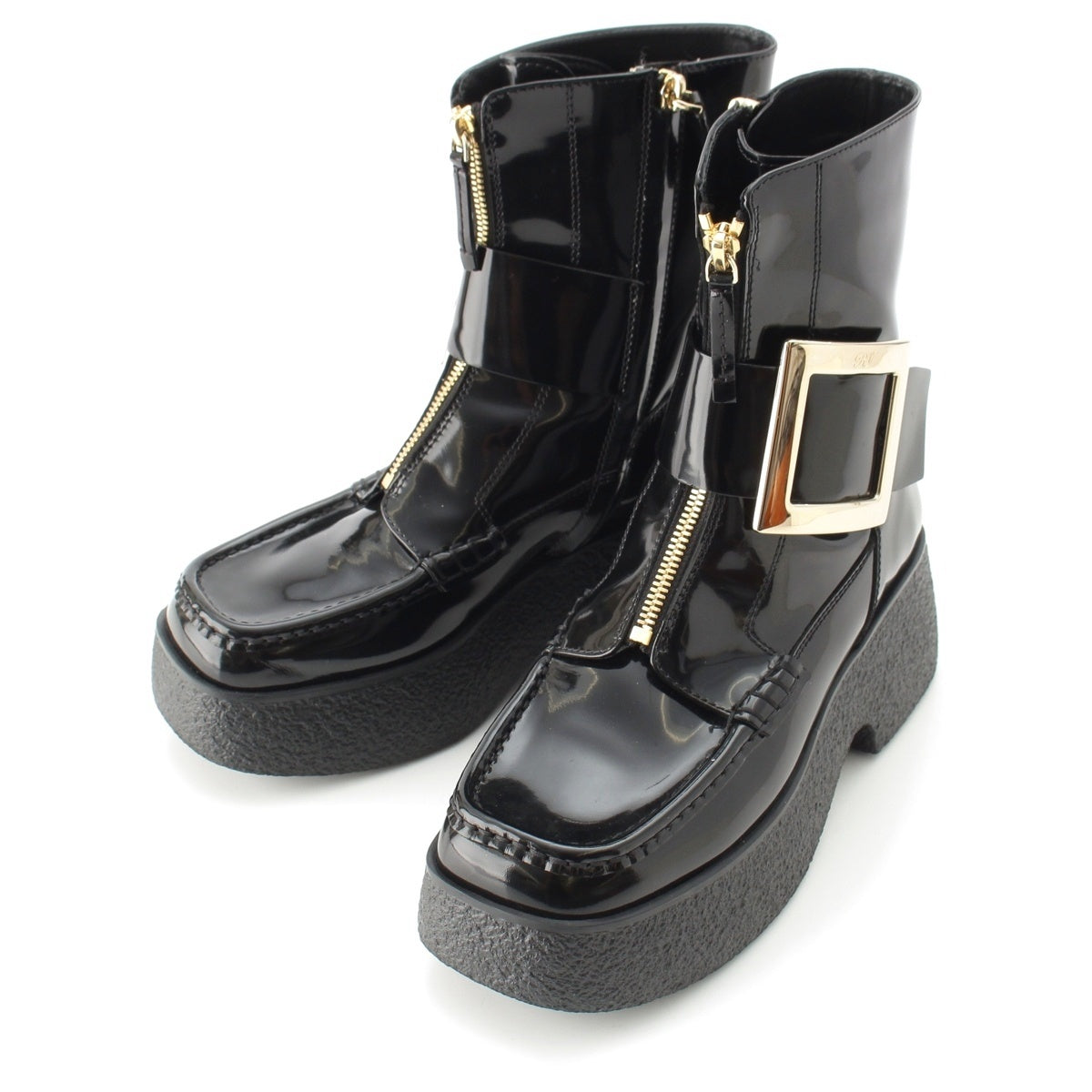 Roger Vivier Patent leather Zip-up platform shorts boots shoes black 37 1/2