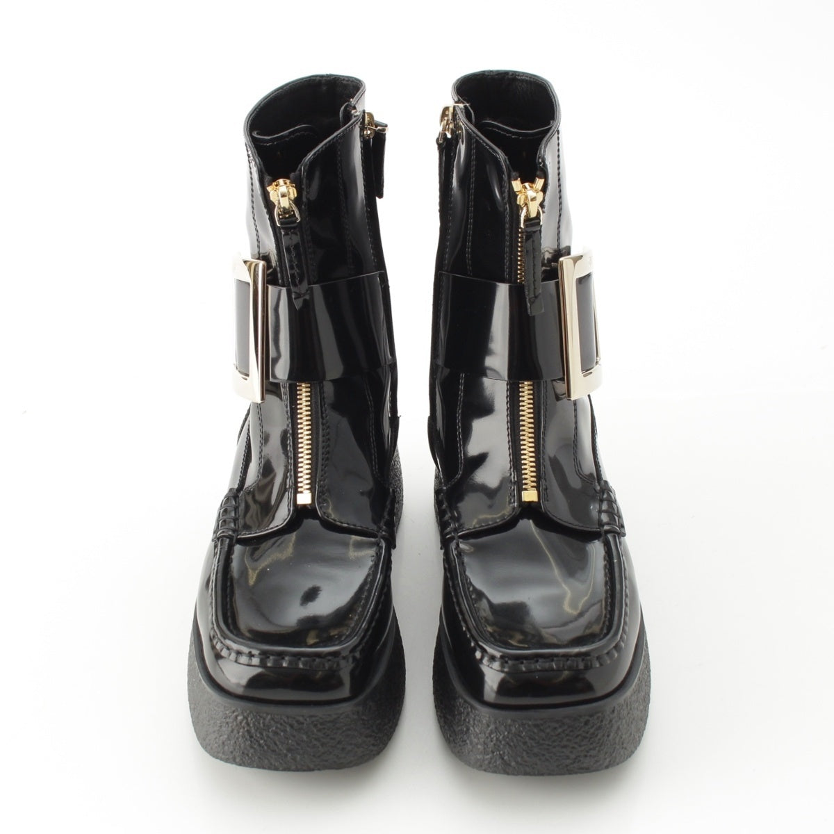 Roger Vivier Patent leather Zip-up platform shorts boots shoes black 37 1/2