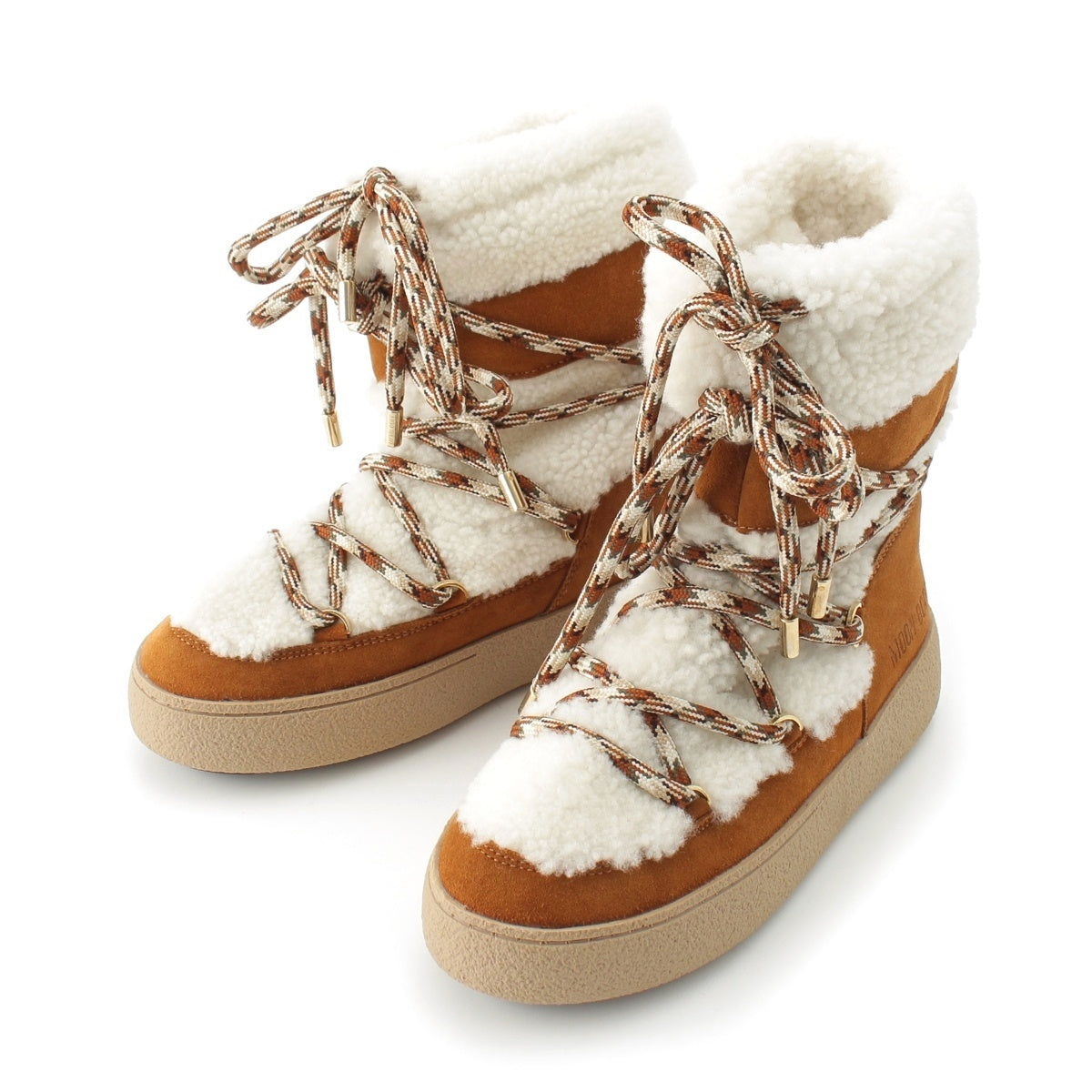 MOON BOOT Logo Sheepskin Shorts boots 00066/003-23-ALX Brown white 40