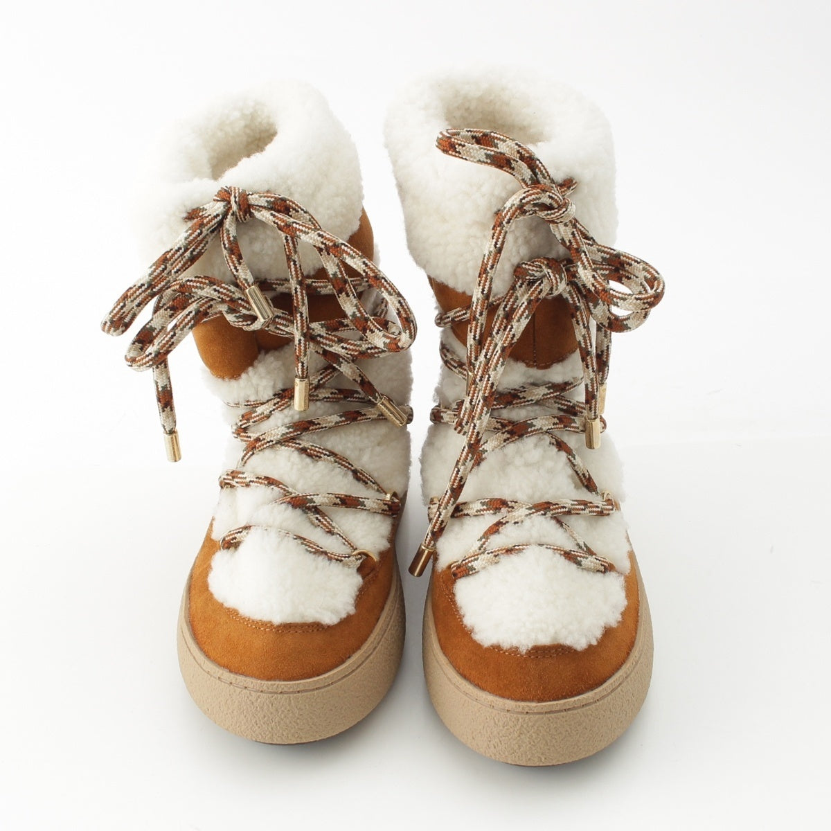 MOON BOOT Logo Sheepskin Shorts boots 00066/003-23-ALX Brown white 40
