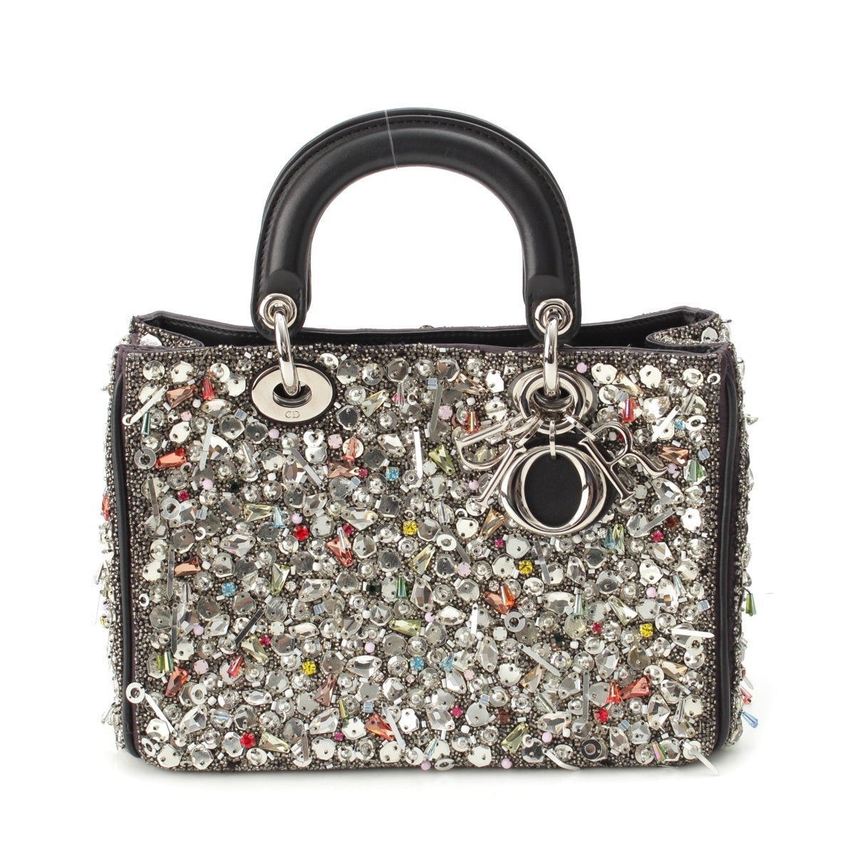 Christian Dior Diorissimo Bijou Leather 2WAY Shoulder Handbag Silver