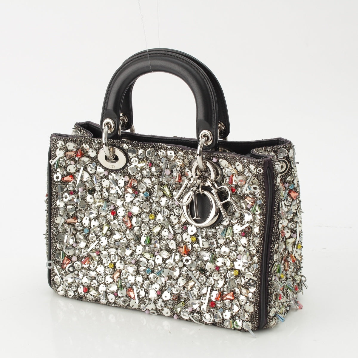 Christian Dior Diorissimo Bijou Leather 2WAY Shoulder Handbag Silver