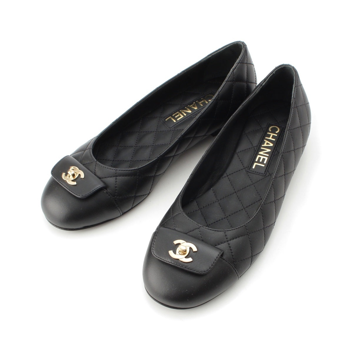 CHANEL 24B Matelassé leather flat pumps G45879 black 37C