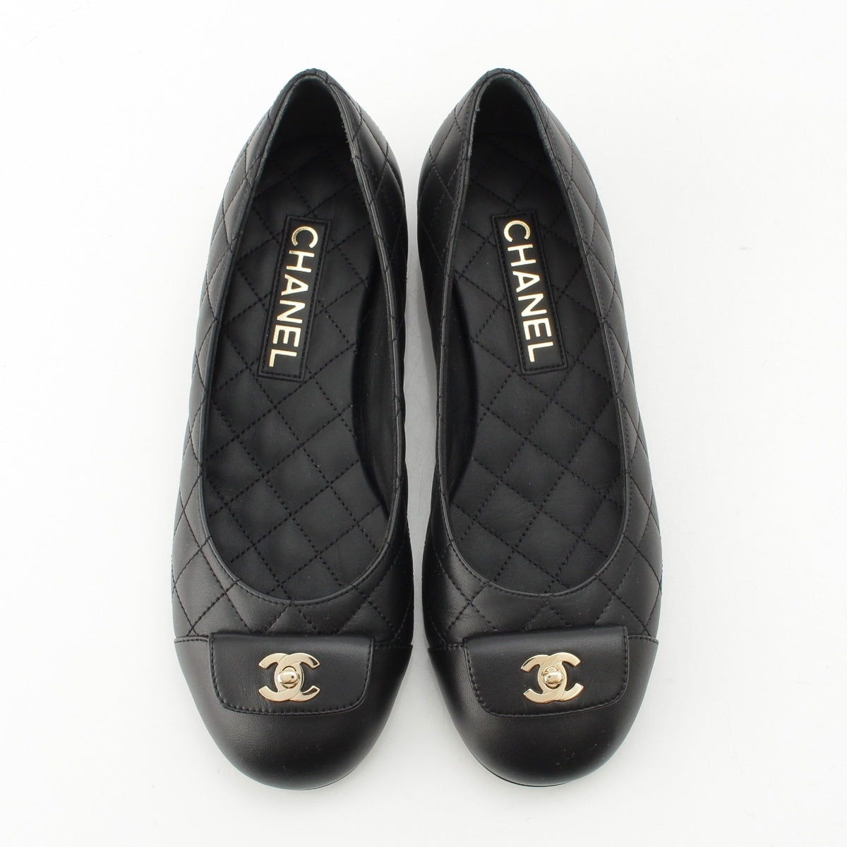 CHANEL 24B Matelassé leather flat pumps G45879 black 37C