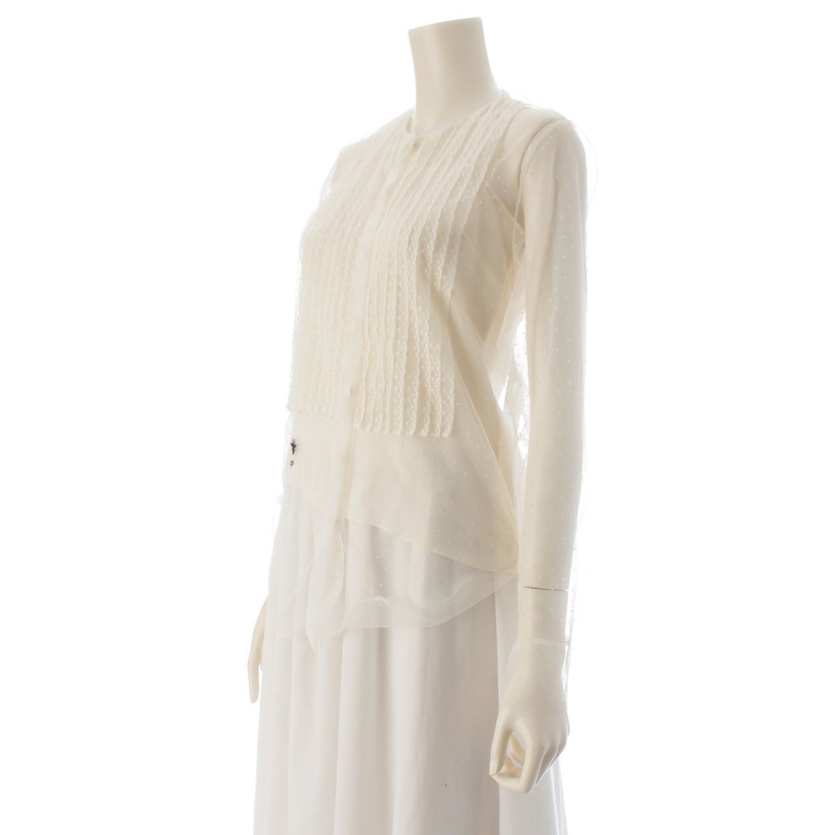 Christian Dior Tulle Dot Pattern Bee Embroidery blouse tops 841B42A8810 Ivory 34