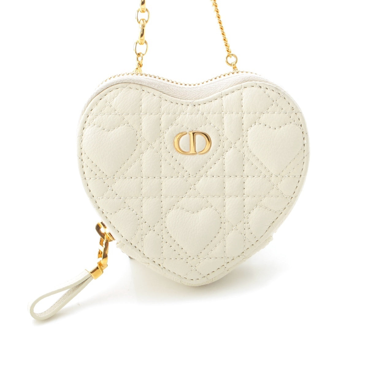 Christian Dior leather Cannage Heart Chain Mini Bag Shoulder Bag Pouch white