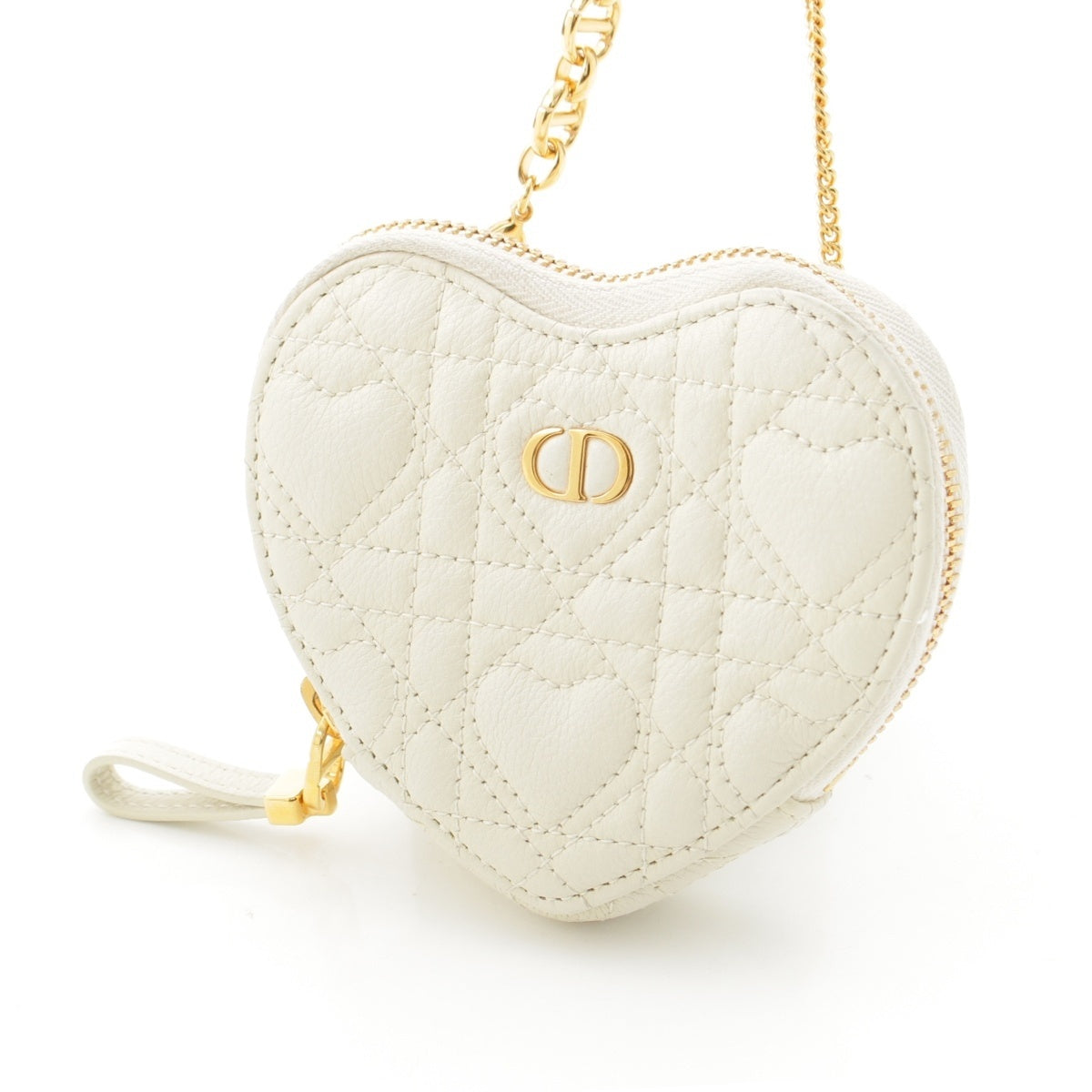 Christian Dior leather Cannage Heart Chain Mini Bag Shoulder Bag Pouch white