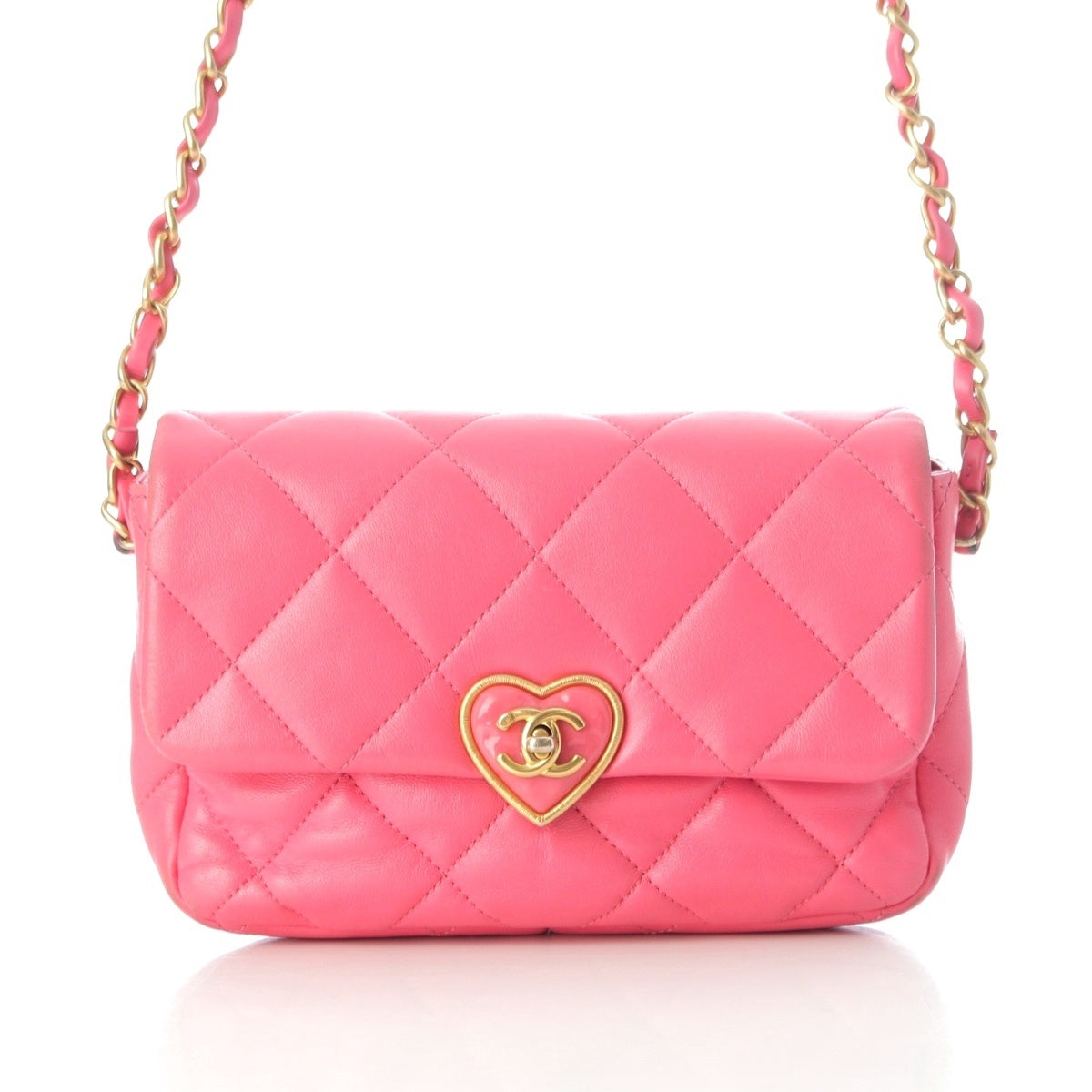 CHANEL leather Matelassé Chain Heart Turnlock COCO Mark (Random Number) Shoulder Bag AS3979 pink